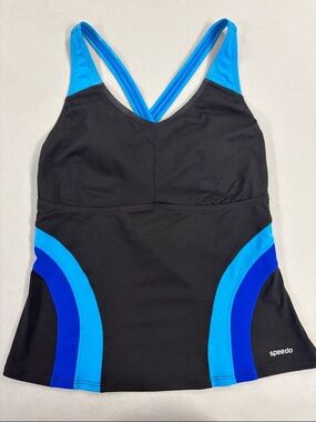 Speedo Women’s Black Tankini Top with Blue Accents
